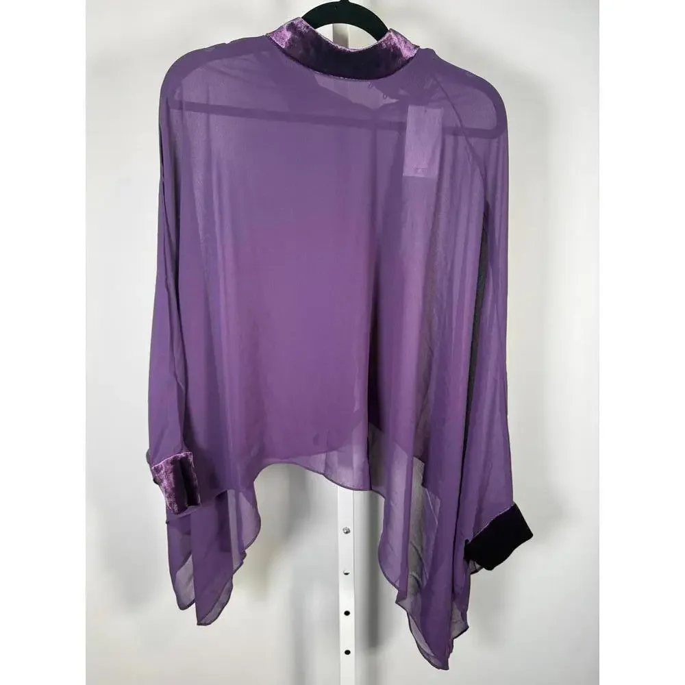 NWT G by Giuliana Women's Black Label Chiffon Poncho Velour Trim Purple Size XS - Picture 2 of 8